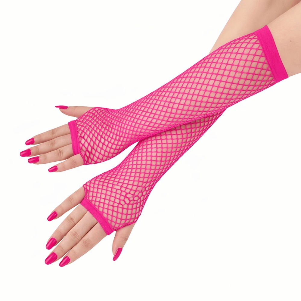 Retro Neon Fuşya File Parmaksız Eldiven 26 cm