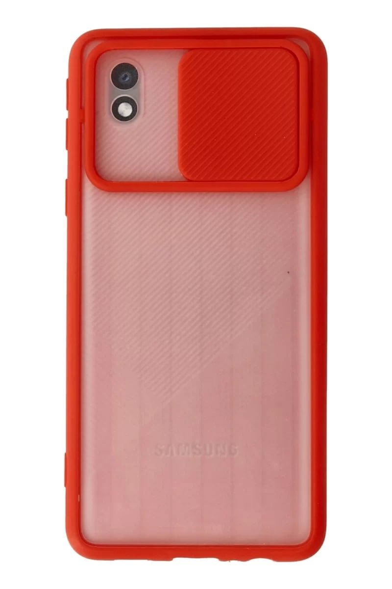 Samsung Galaxy A01 Core Kılıf Palm Buzlu Kamera Sürgülü Silikon - Kırmızı