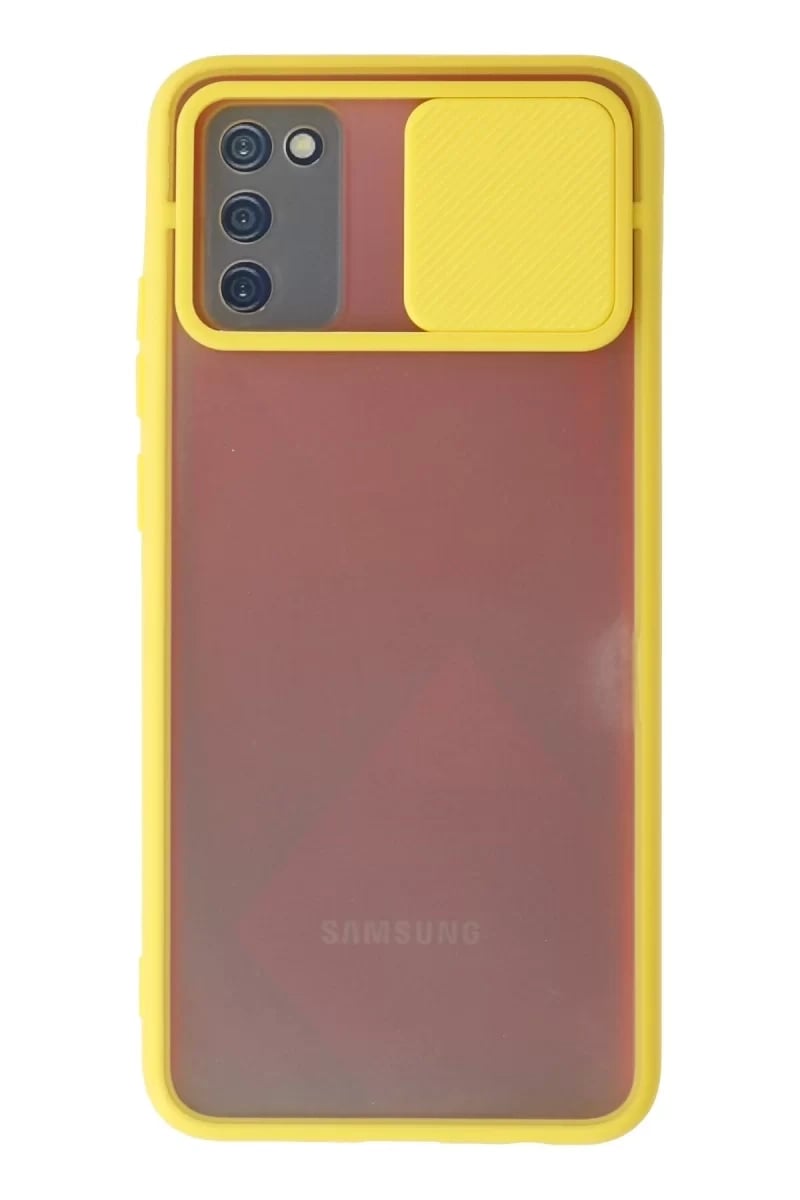 Samsung Galaxy A02S Kılıf Palm Buzlu Kamera Sürgülü Silikon - Sarı