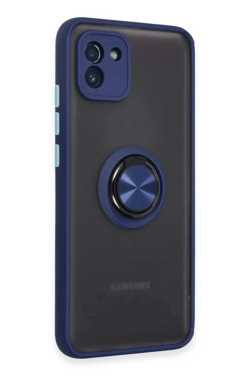 Samsung Galaxy A03 Kılıf Montreal Yüzüklü Silikon Kapak - Lacivert
