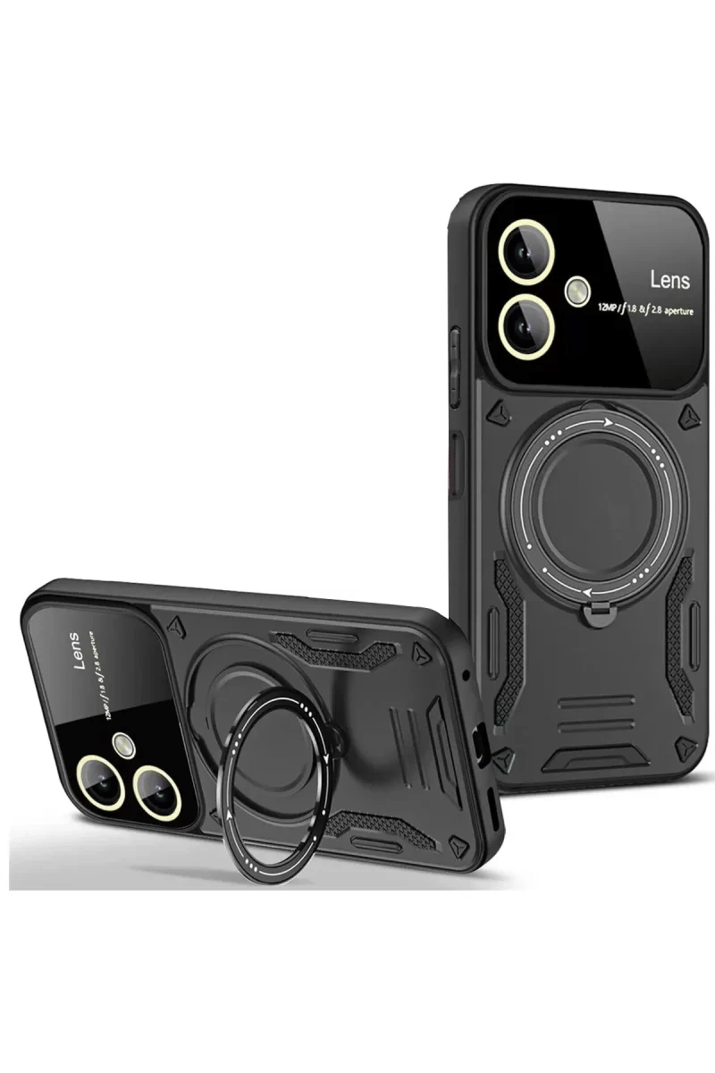 Samsung Galaxy A05 Kılıf Joy Lens Standlı Kapak - Siyah