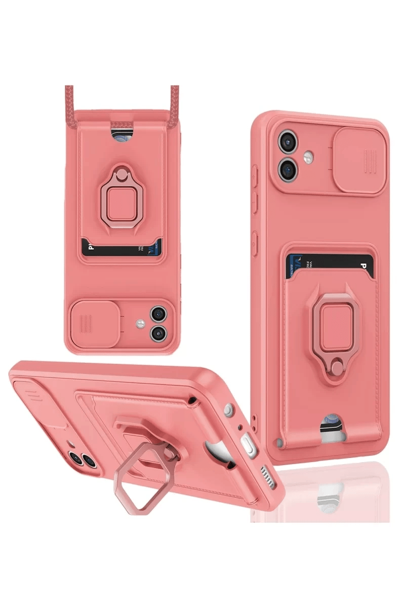 Samsung Galaxy A06 Kılıf Zuma Kartvizitli Yüzüklü Silikon - Pembe