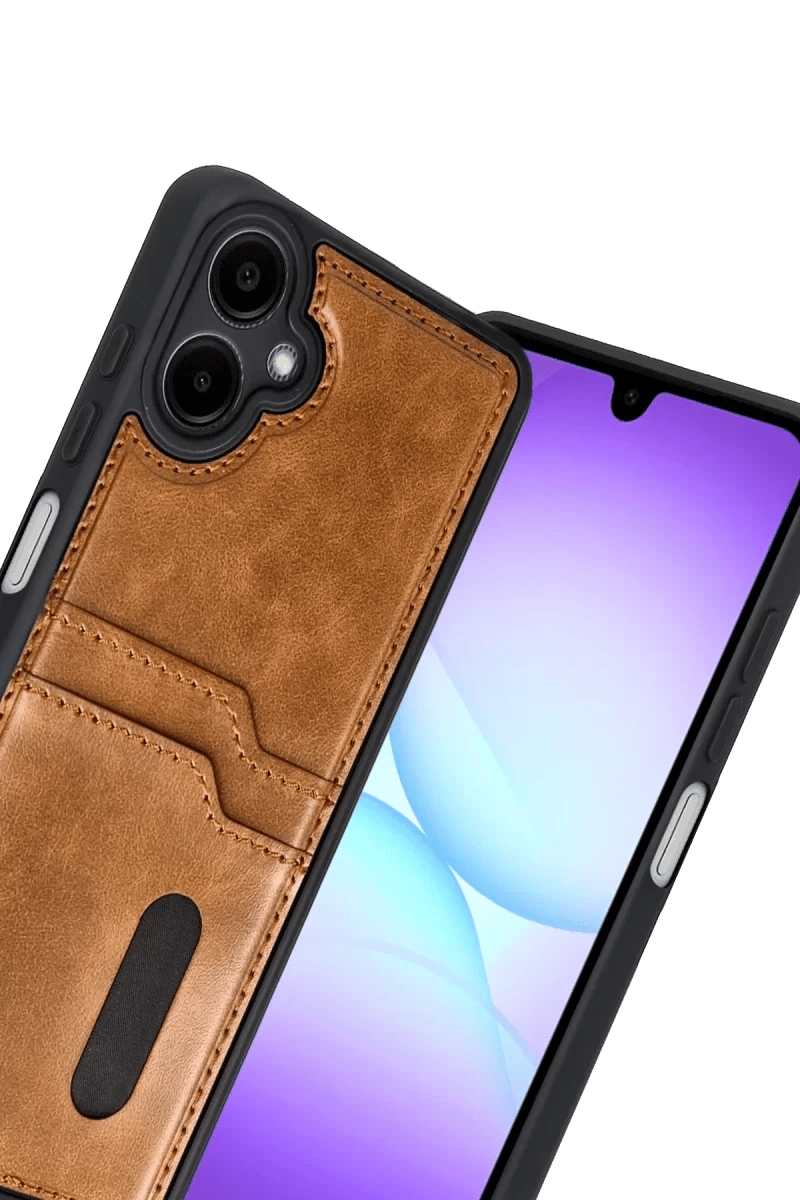 Samsung Galaxy A07 4G Sara Kartvizitli Deri Kılıf - Taba