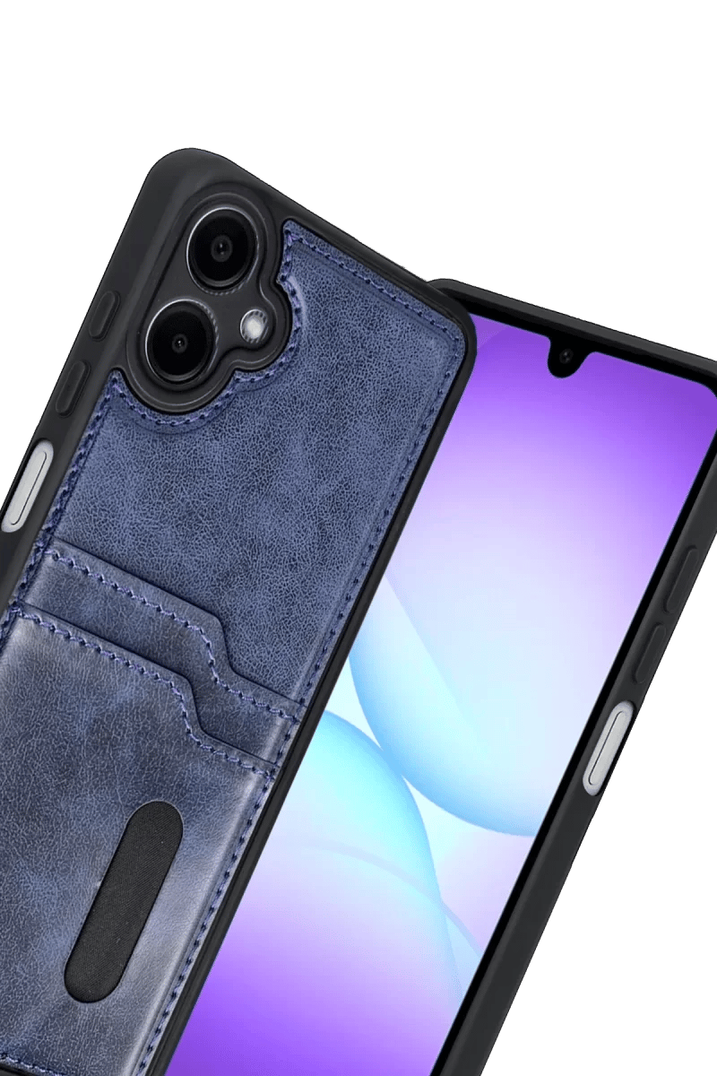Samsung Galaxy A07 4G Sara Kartvizitli Deri Kılıf - Lacivert