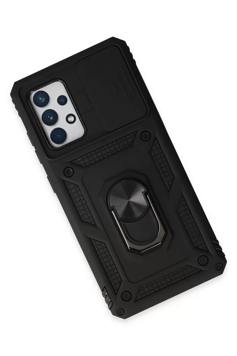 Samsung Galaxy A52 Kılıf Pars Lens Yüzüklü Silikon - Siyah