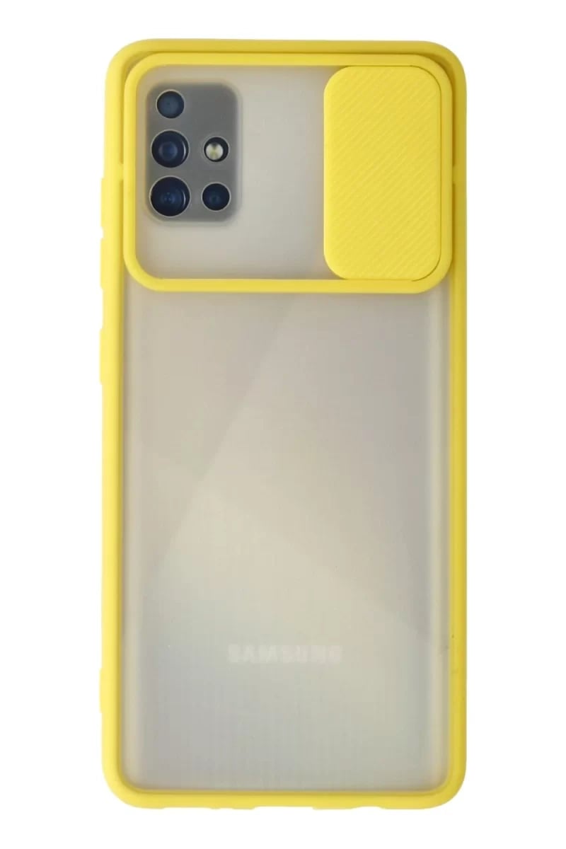 Samsung Galaxy A71 Kılıf Palm Buzlu Kamera Sürgülü Silikon - Sarı