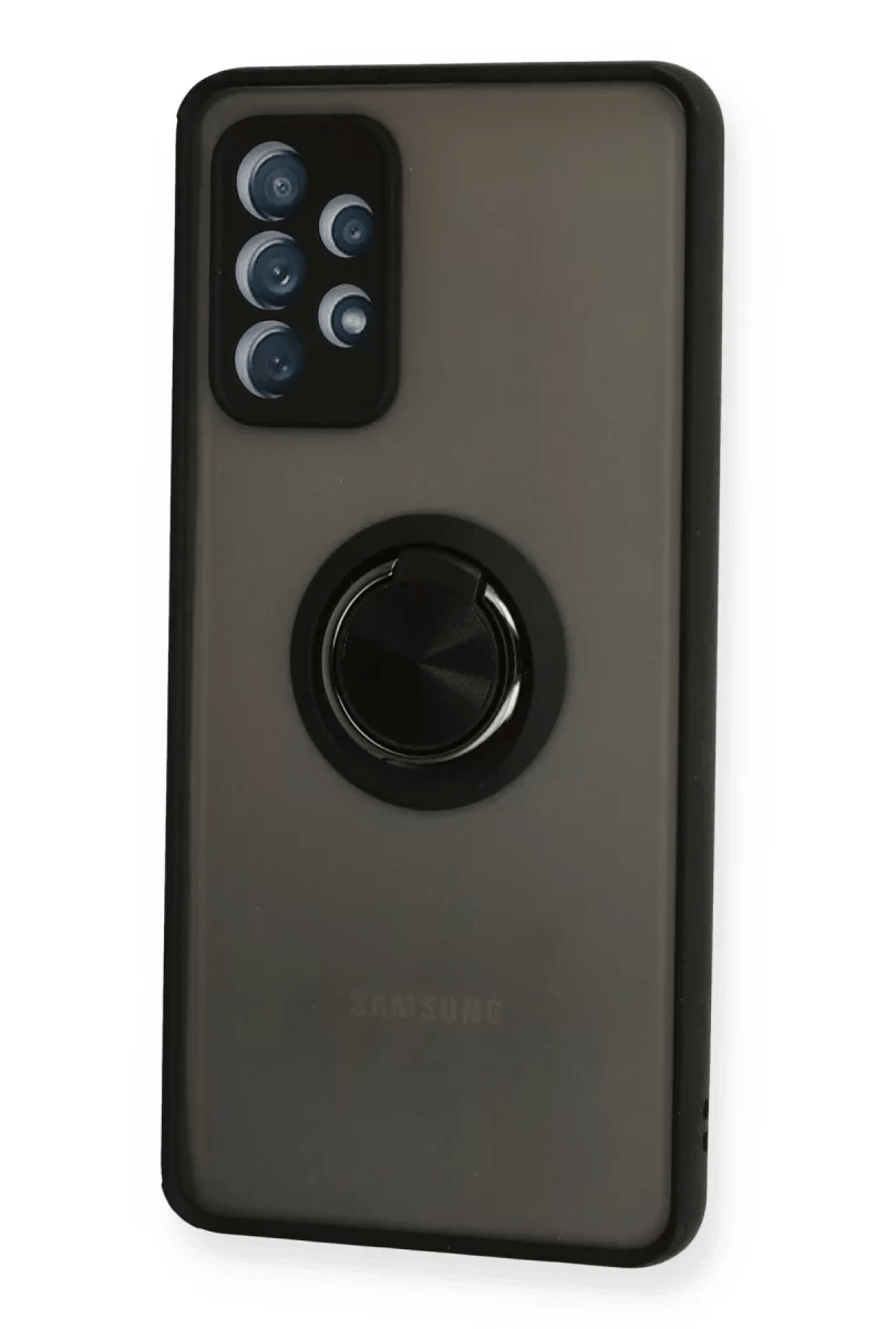 Samsung Galaxy A72 Kılıf Montreal Yüzüklü Silikon Kapak - Siyah