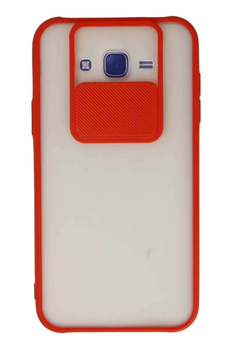 Samsung Galaxy J7 Kılıf Palm Buzlu Kamera Sürgülü Silikon - Kırmızı