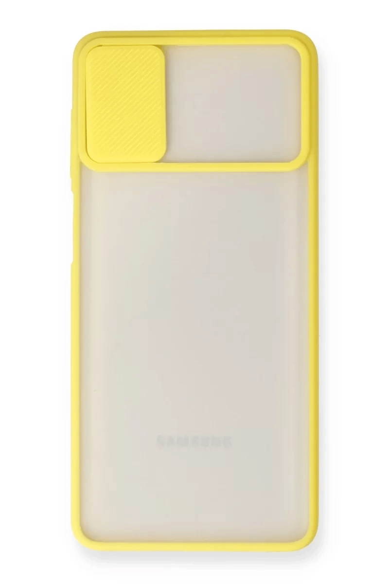 Samsung Galaxy M51 Kılıf Palm Buzlu Kamera Sürgülü Silikon - Sarı