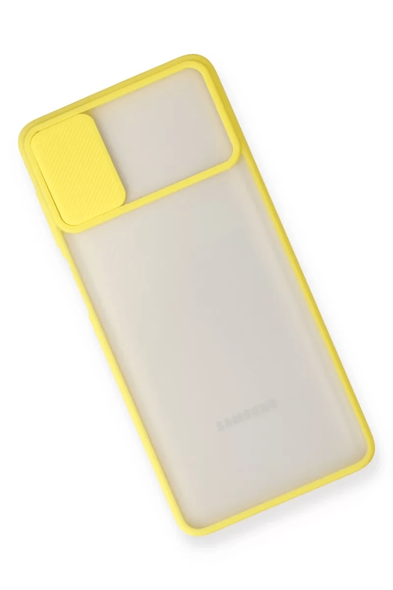 Samsung Galaxy M51 Kılıf Palm Buzlu Kamera Sürgülü Silikon - Sarı