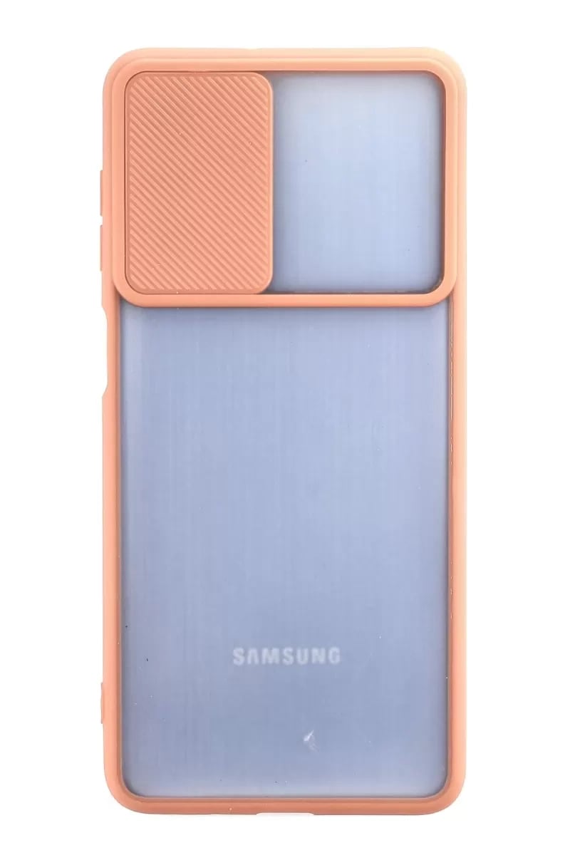 Samsung Galaxy M52 5G Kılıf Palm Buzlu Kamera Sürgülü Silikon - Pembe