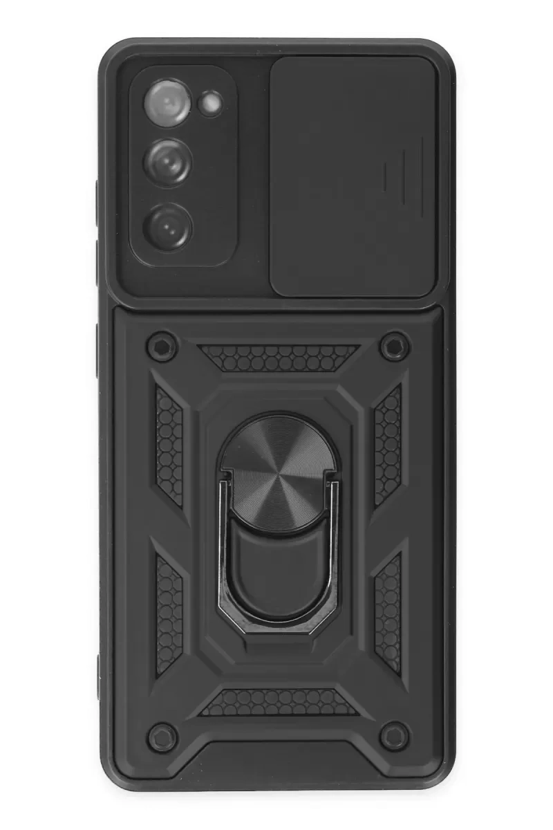 Samsung Galaxy S20 FE Kılıf Pars Lens Yüzüklü Silikon - Siyah