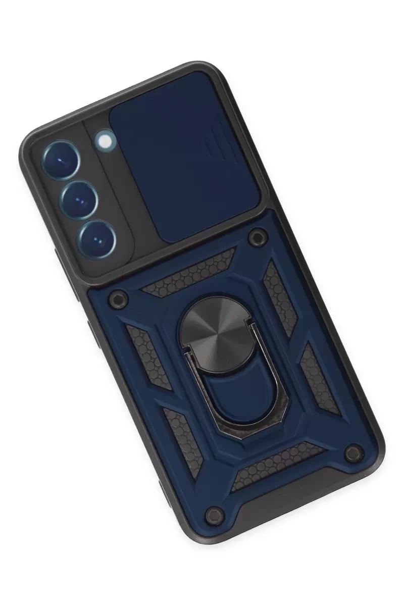Samsung Galaxy S22 Kılıf Pars Lens Yüzüklü Silikon - Lacivert