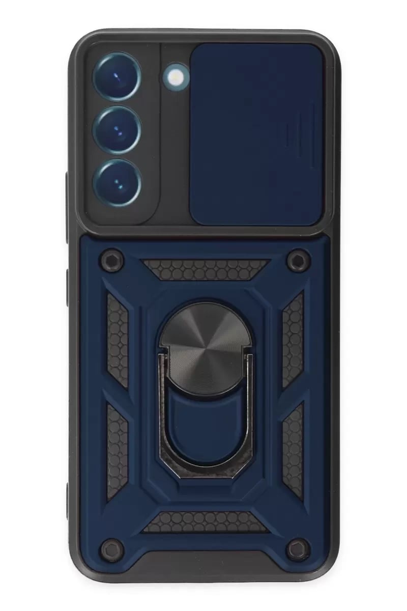 Samsung Galaxy S22 Kılıf Pars Lens Yüzüklü Silikon - Lacivert