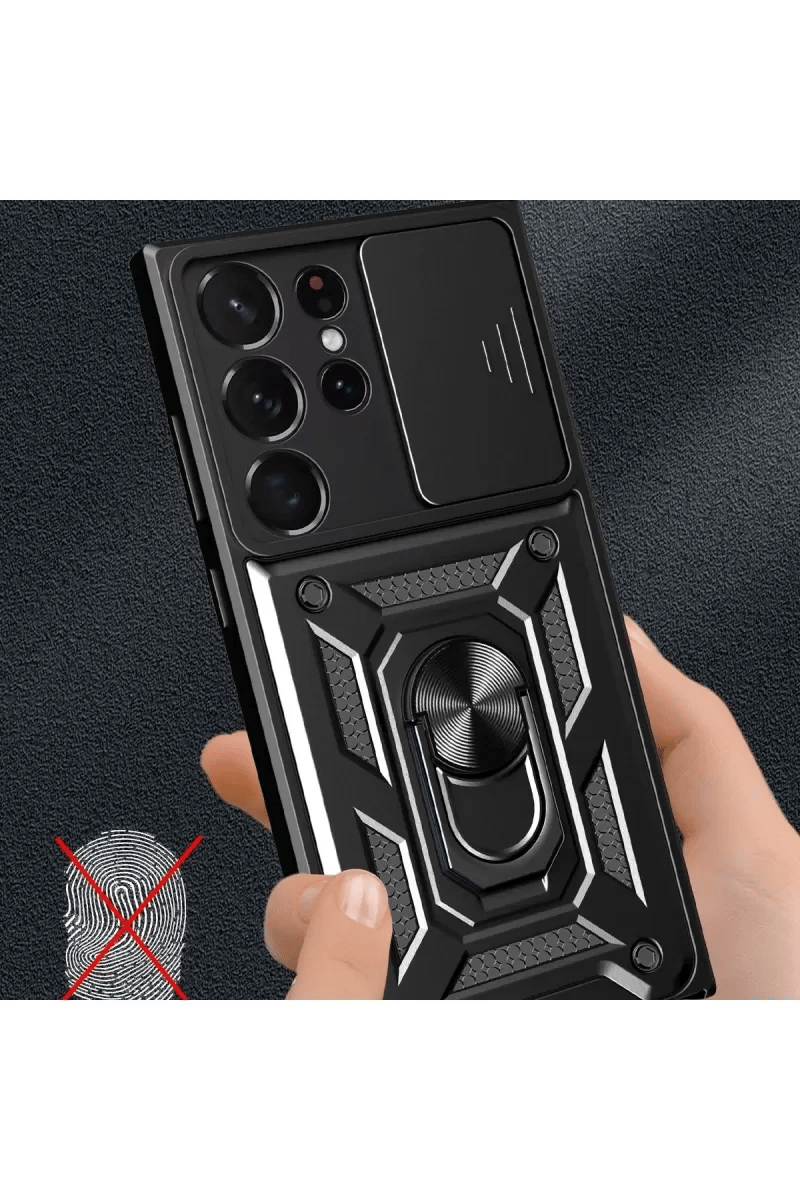 Samsung Galaxy S23 Ultra Kılıf Pars Lens Yüzüklü Silikon - Siyah