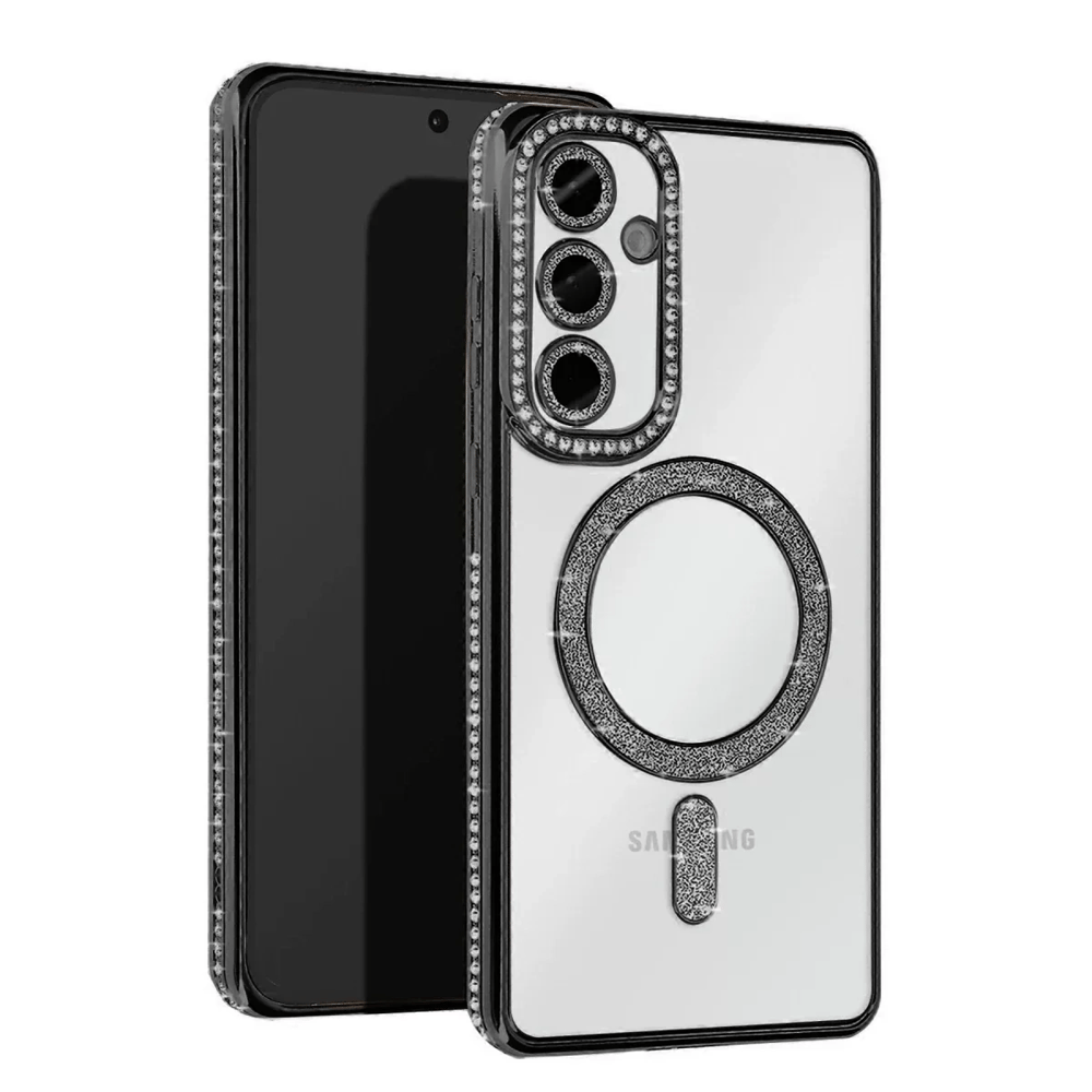Samsung Galaxy S25 Kılıf Joke Simli Magneticsafe Kılıf - Siyah