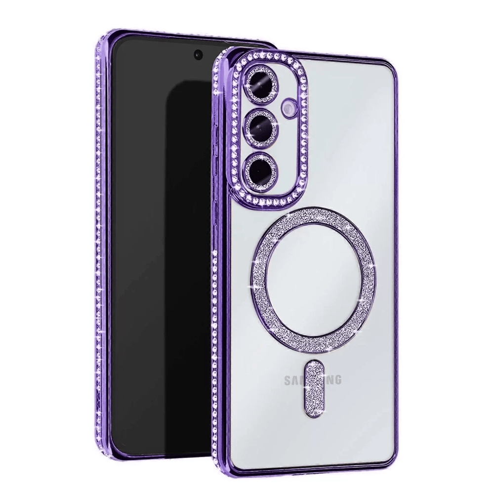Samsung Galaxy S25 Kılıf Joke Simli Magneticsafe Kılıf - Derin Mor