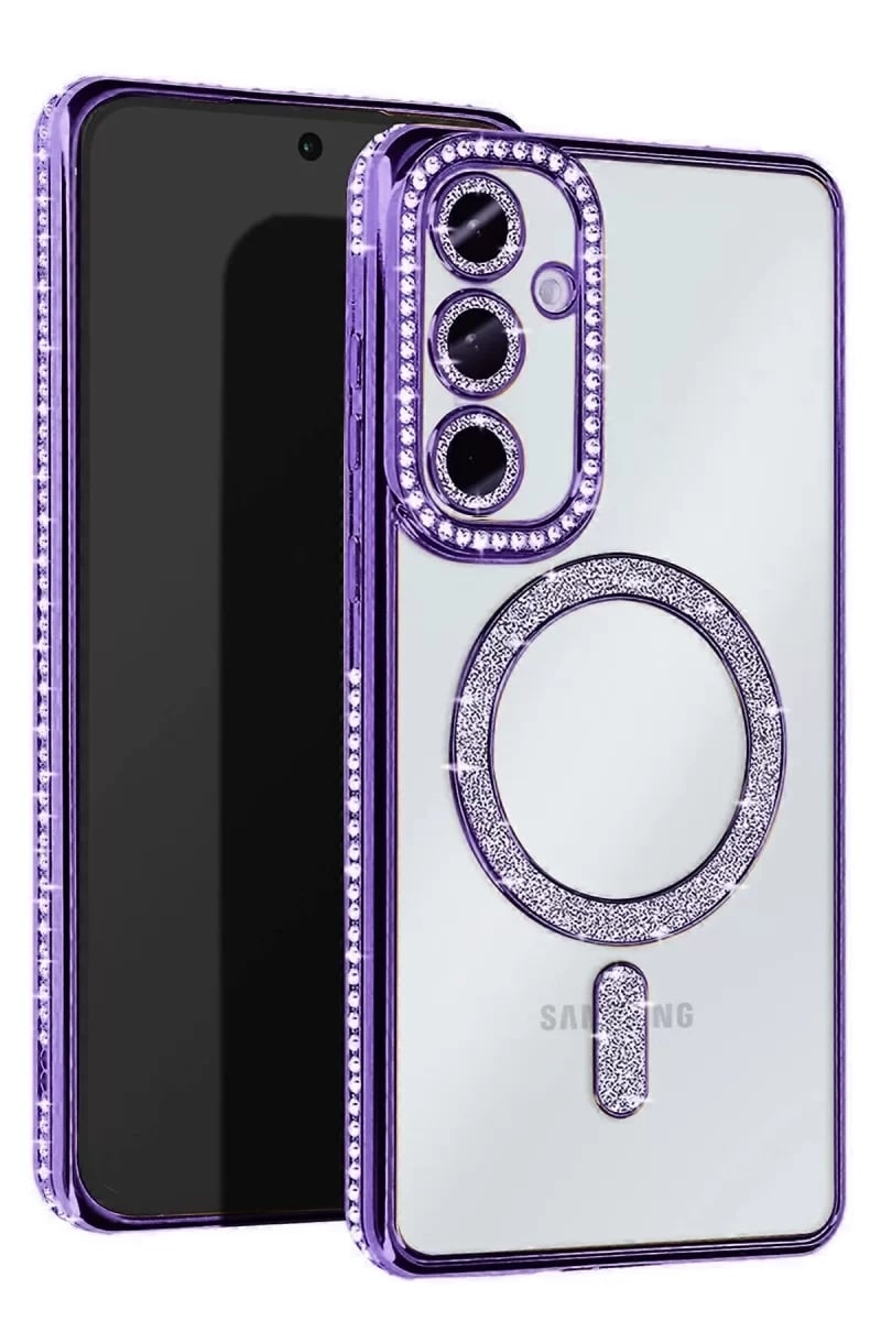 Samsung Galaxy S25 Kılıf Joke Simli Magneticsafe Kılıf - Derin Mor