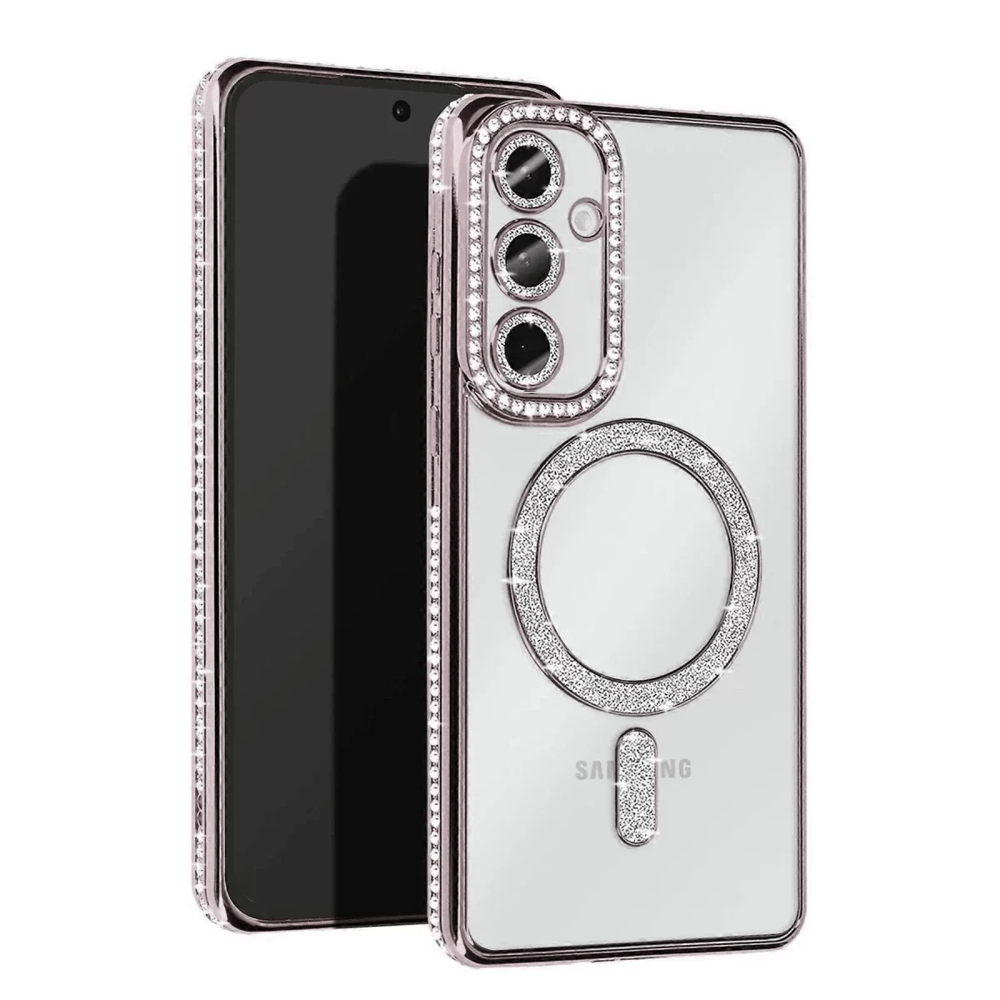 Samsung Galaxy S25 Kılıf Joke Simli Magneticsafe Kılıf - Gümüş