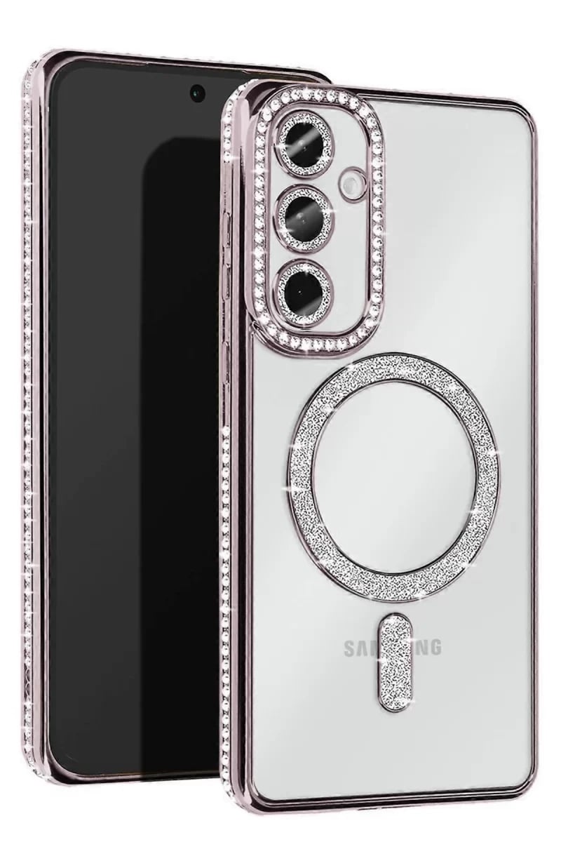 Samsung Galaxy S25 Kılıf Joke Simli Magneticsafe Kılıf - Gümüş