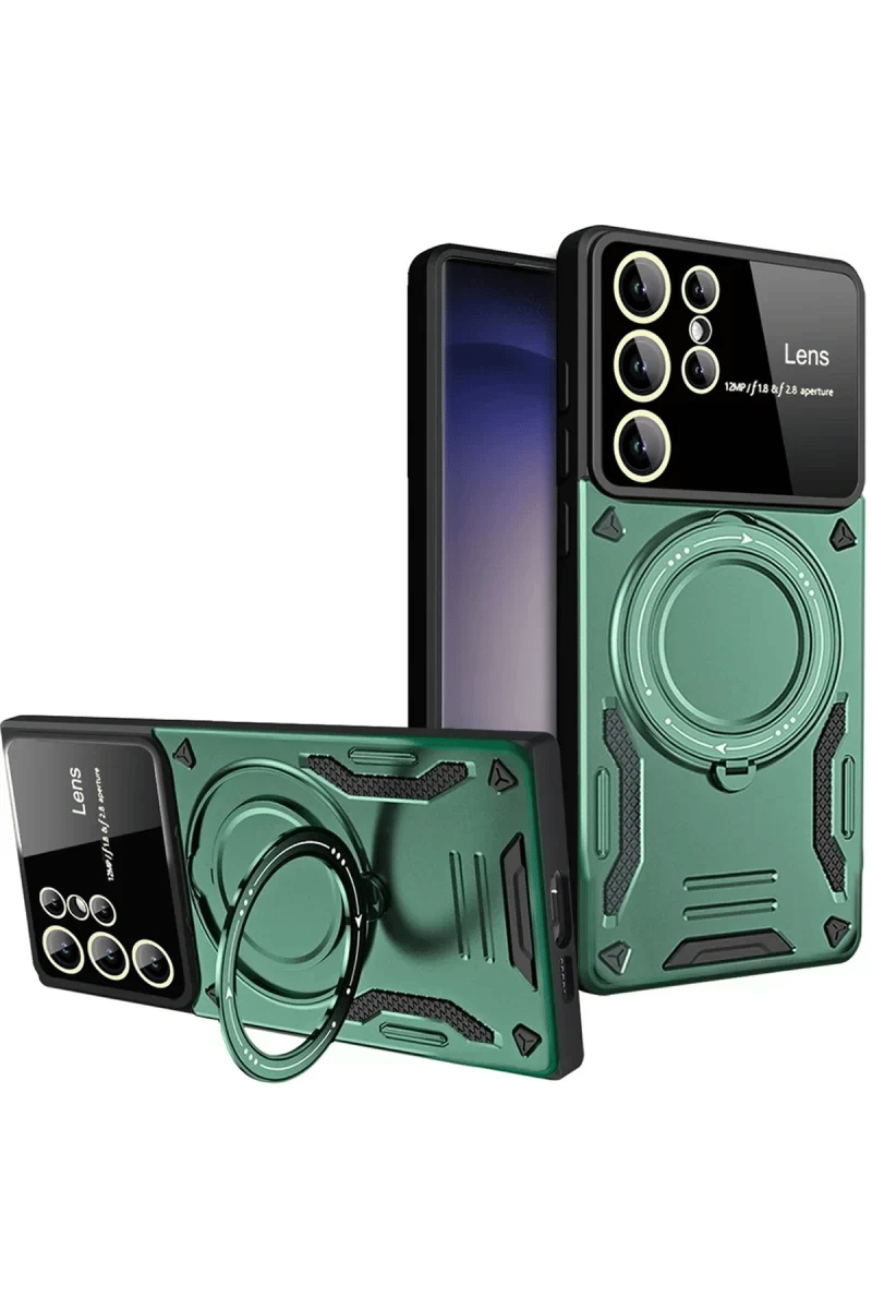 Samsung Galaxy S25 Ultra Kılıf Joy Lens Standlı Kapak - Koyu Yeşil