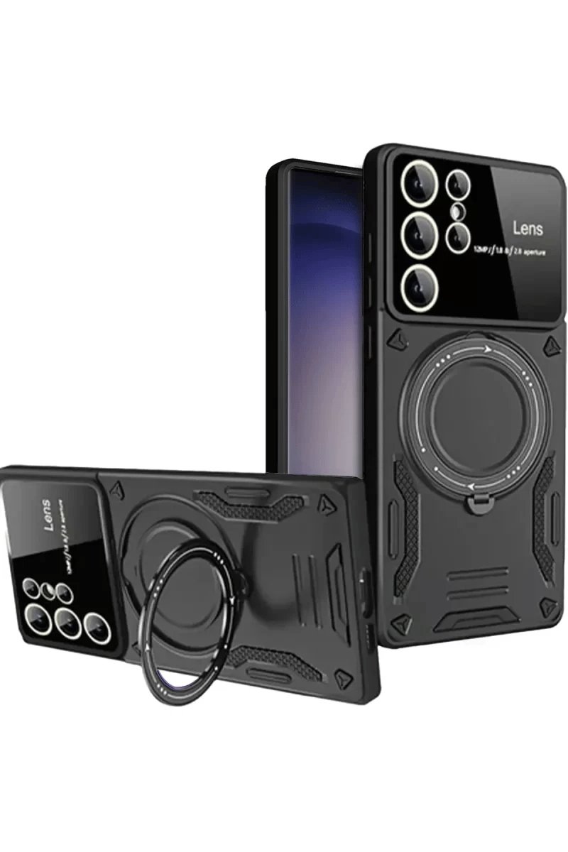 Samsung Galaxy S25 Ultra Kılıf Joy Lens Standlı Kapak - Siyah