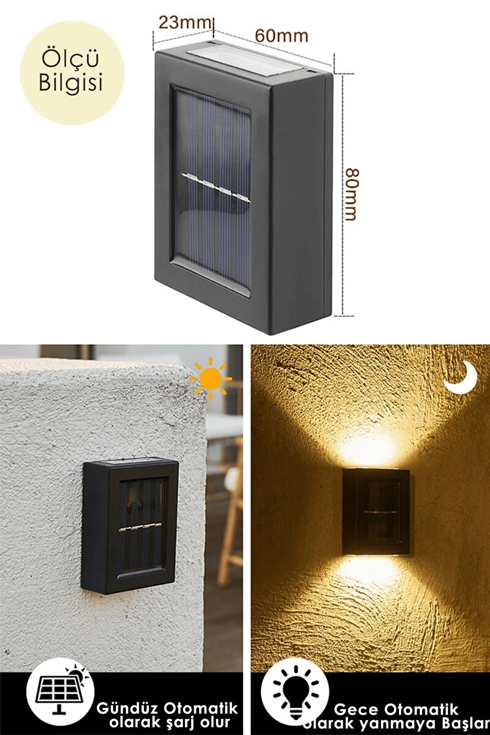 Solar Aplik Çift Taraflı Lamba