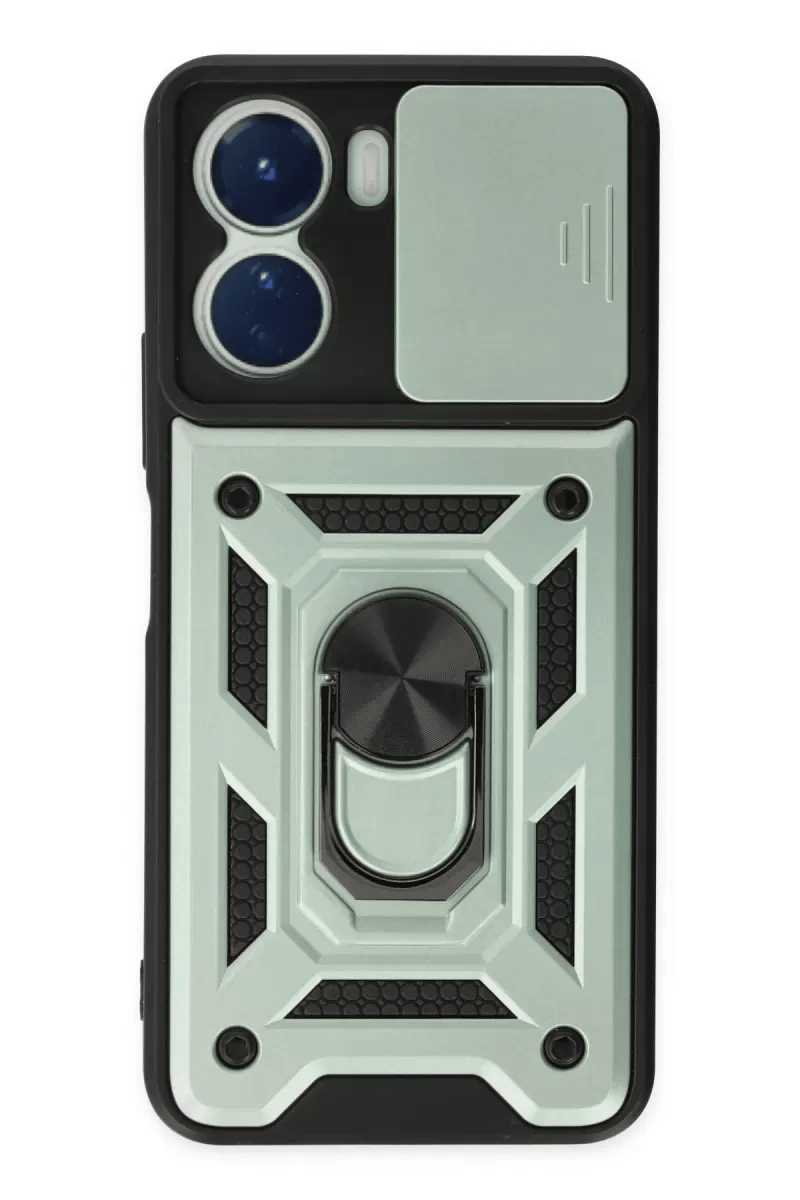 Vivo Y16 Kılıf Pars Lens Yüzüklü Silikon - Yeşil