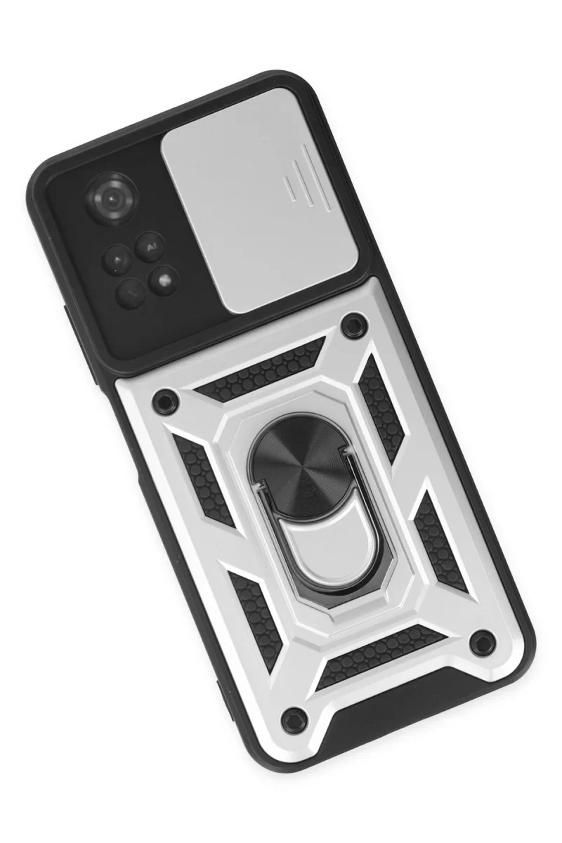 Xiaomi Poco M4 Pro 4G Kılıf Pars Lens Yüzüklü Silikon - Gümüş