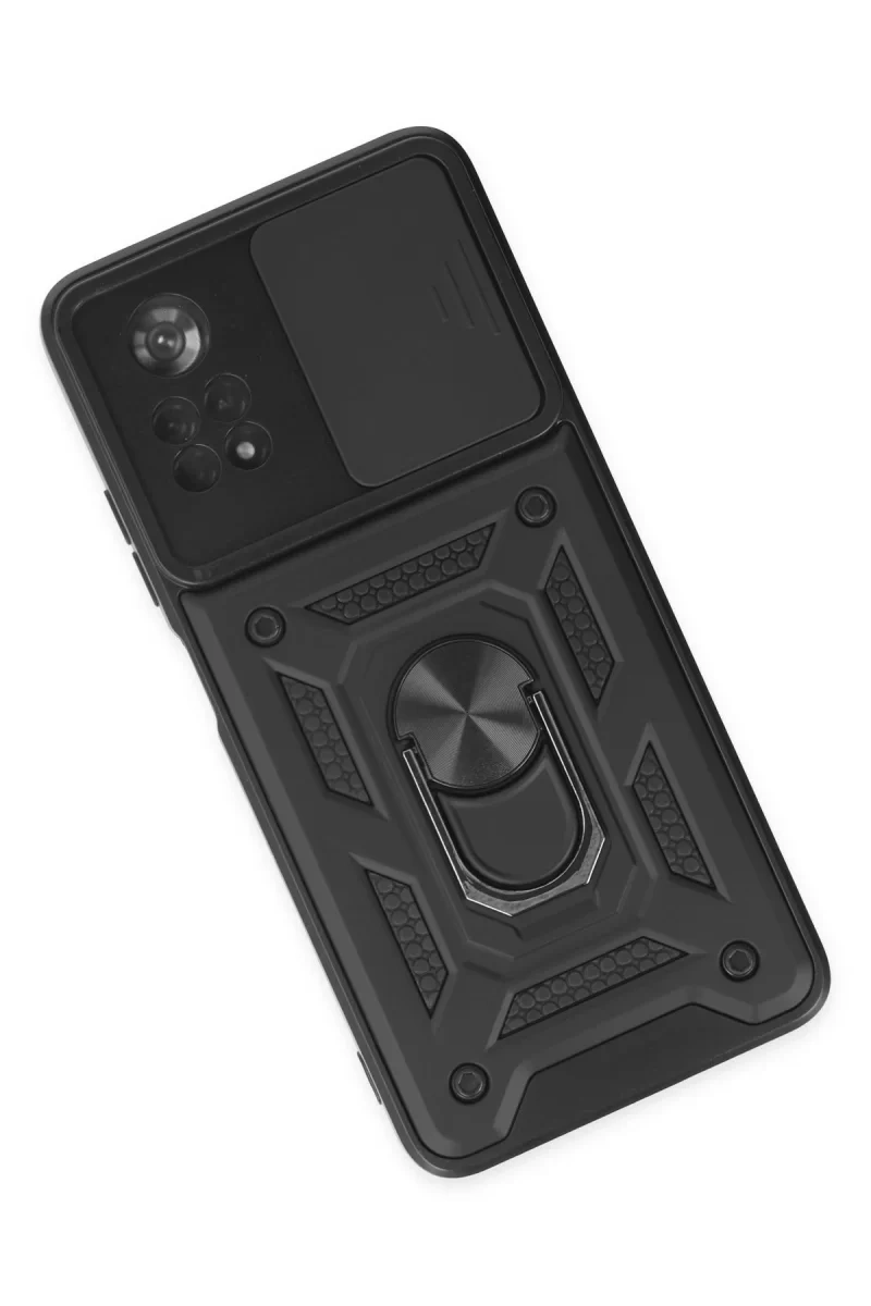 Xiaomi Poco X4 Pro 5G Kılıf Pars Lens Yüzüklü Silikon - Siyah