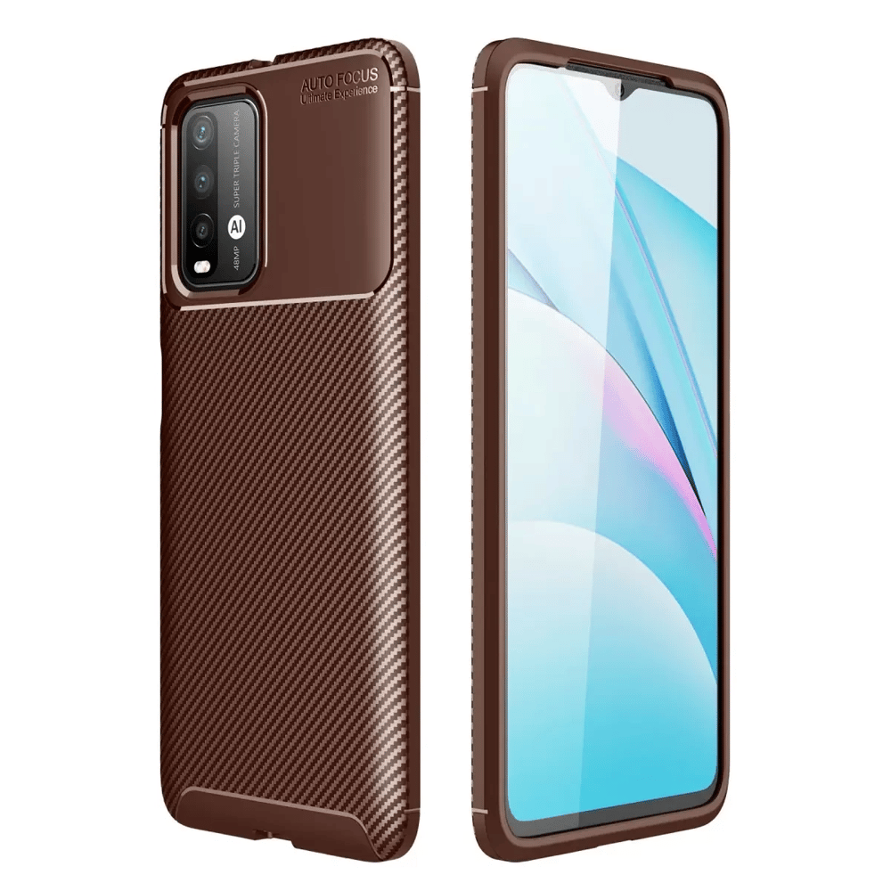 Xiaomi Redmi 9T Kılıf Auto Focus Karbon Kapak - Kahverengi