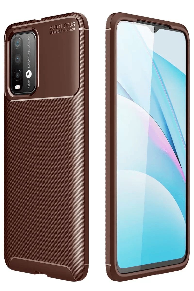 Xiaomi Redmi 9T Kılıf Auto Focus Karbon Kapak - Kahverengi