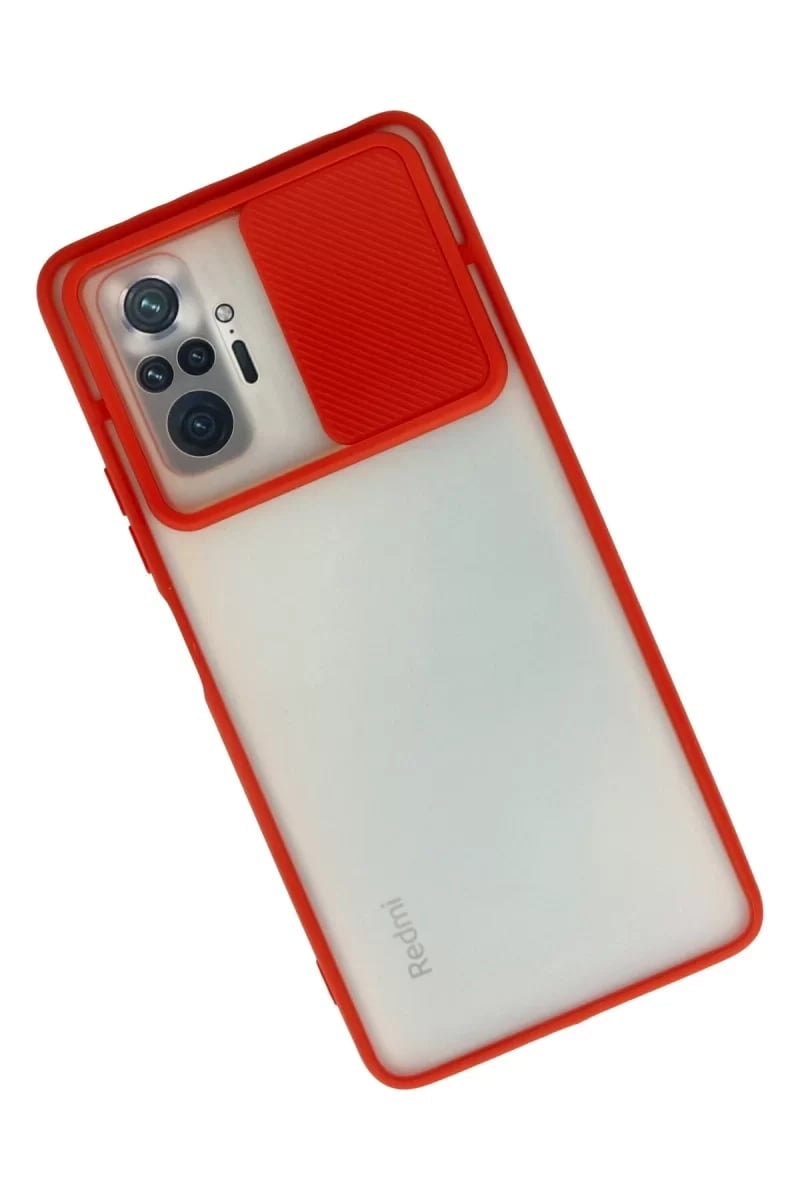 Xiaomi Redmi Note 10 Pro Kılıf Palm Buzlu Kamera Sürgülü Silikon - Kırmızı