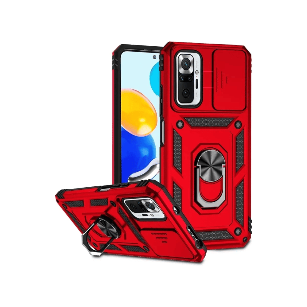Xiaomi Redmi Note 10 Pro Kılıf Pars Lens Yüzüklü Silikon - Kırmızı