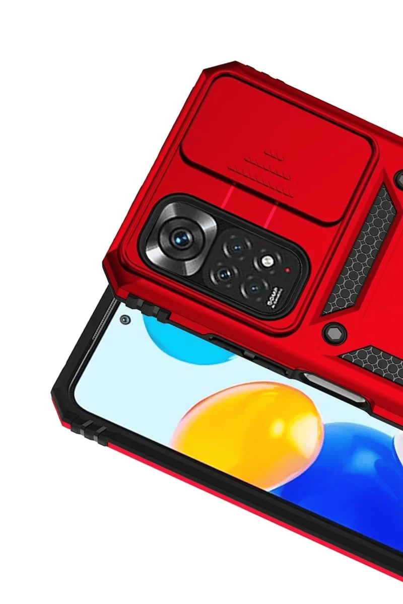 Xiaomi Redmi Note 11 Pro Kılıf Pars Lens Yüzüklü Silikon - Kırmızı