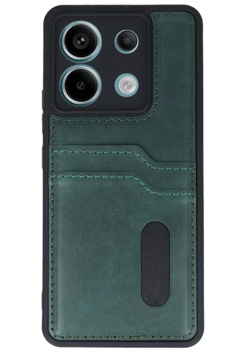 Xiaomi Redmi Note 13 Pro 4G Kılıf Sara Kartvizitli Deri Kılıf - Koyu Yeşil