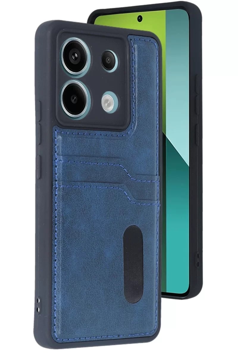 Xiaomi Redmi Note 13 Pro 4G Kılıf Sara Kartvizitli Deri Kılıf - Lacivert