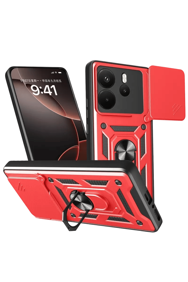 Xiaomi Redmi Note 14 4G Pars Lens Yüzüklü Silikon - Kırmızı