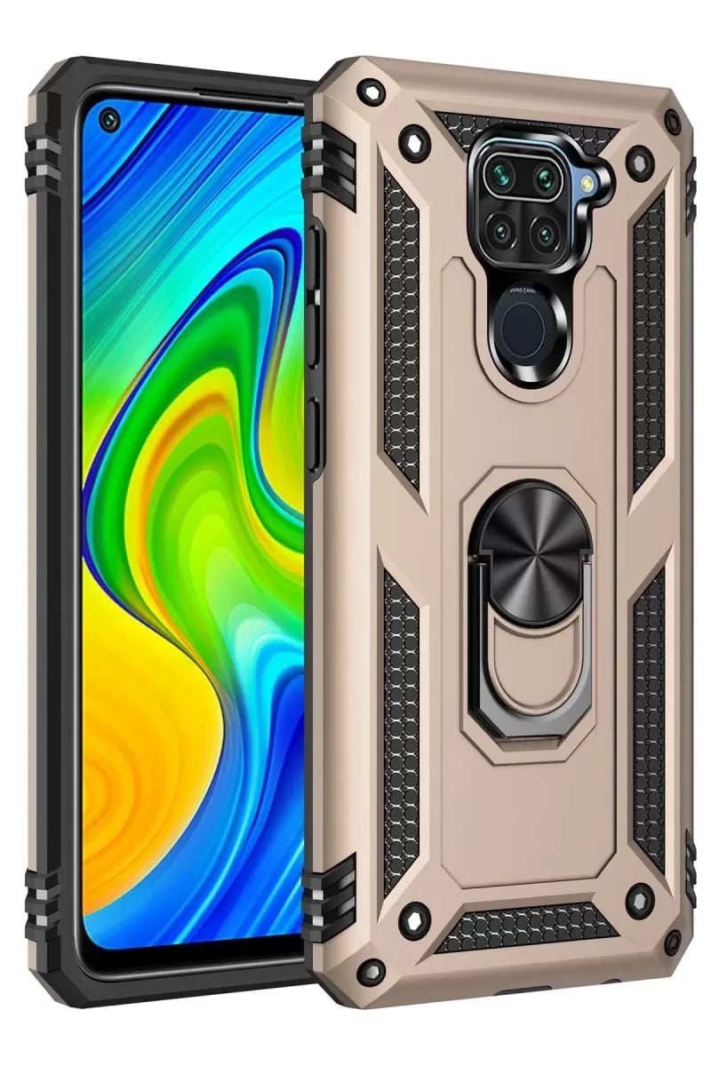 Xiaomi Redmi Note 9 Kılıf Sofya Yüzüklü Silikon Kapak - Gold