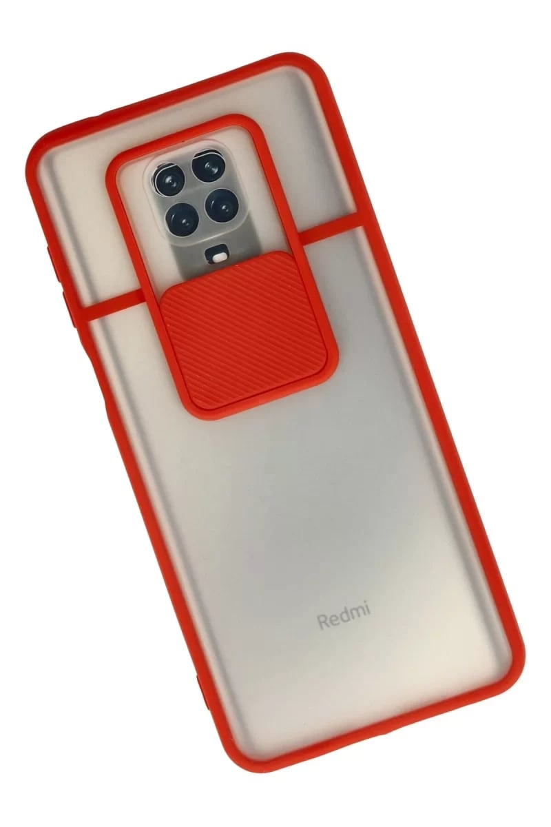 Xiaomi Redmi Note 9 Pro Kılıf Palm Buzlu Kamera Sürgülü Silikon - Kırmızı