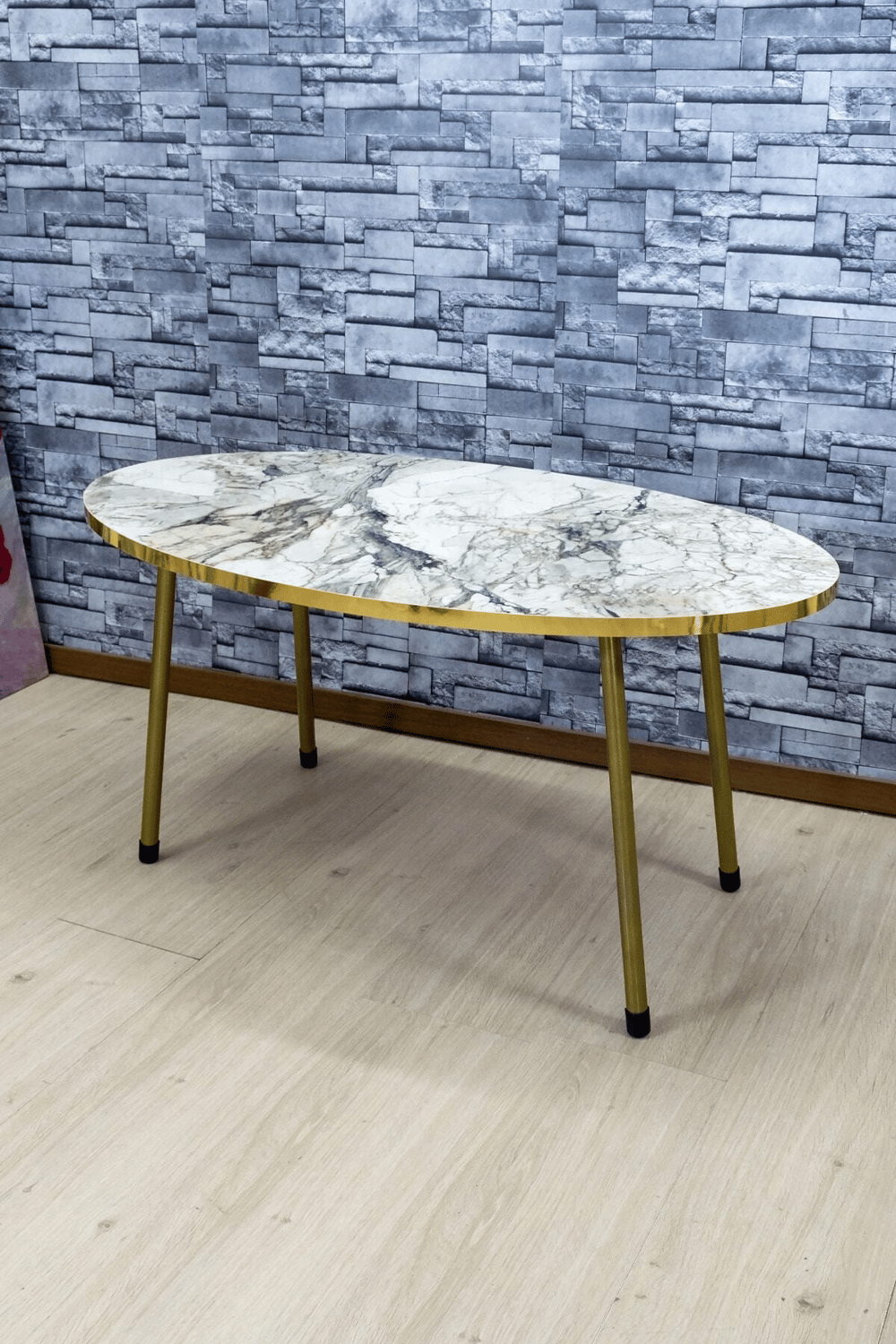 Zigon Sehpa Ve Orta Sehpa Elips Gold Metal Ayak Gold Efes Set