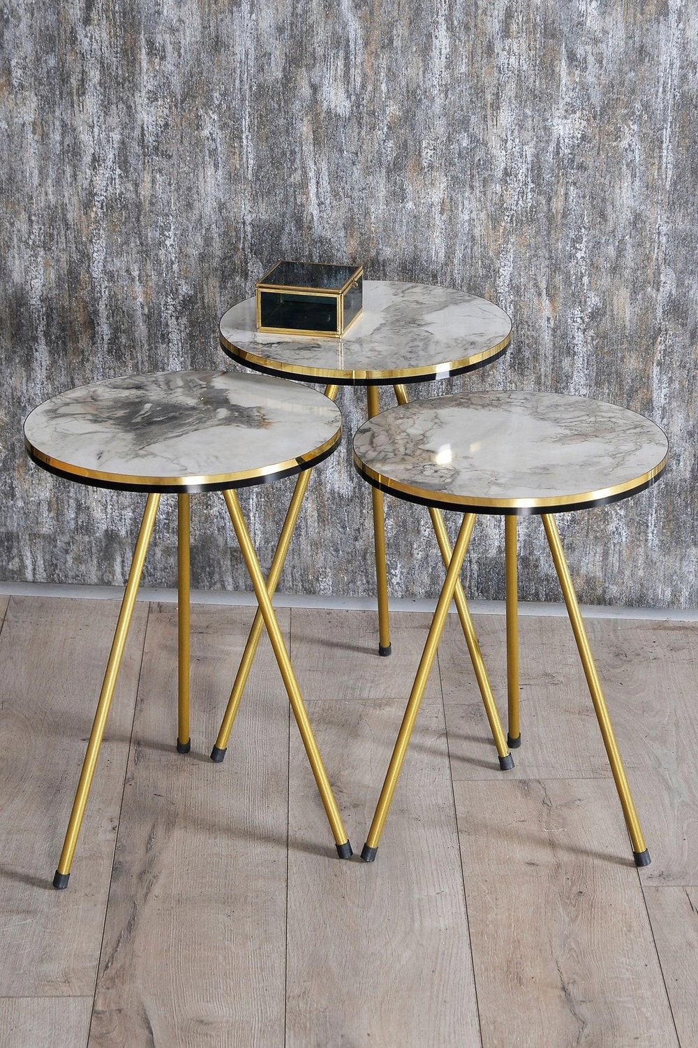 Zigon Sehpa Ve Orta Sehpa Elips Set Çift Gold Efes Metal