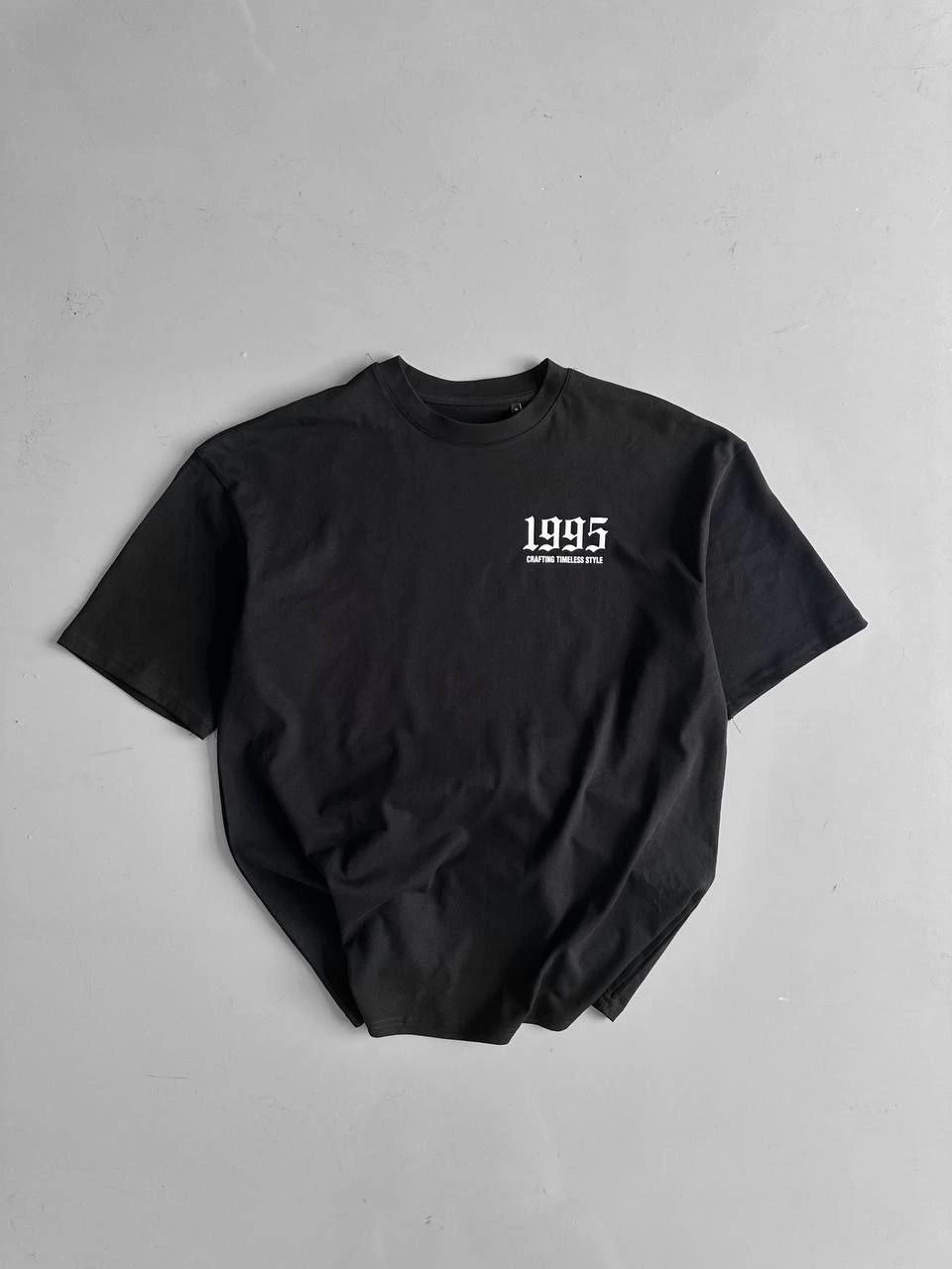 20/1 Penye Compack Baskılı Oversize Bisiklet Yaka Kısa Kol Yazlık T-shirt - Siyah