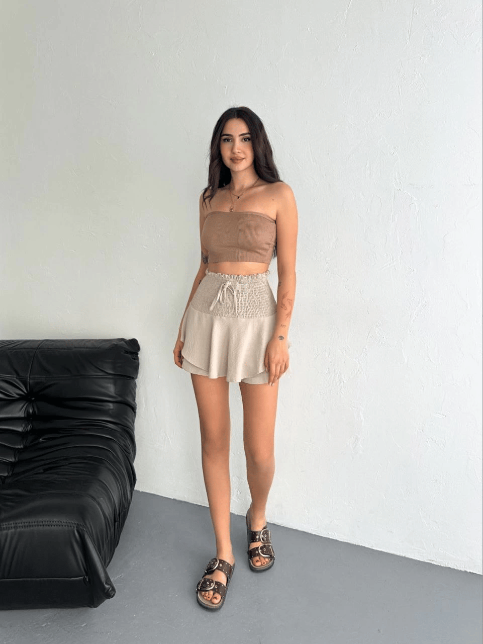 Ayrobin Şortlu Etek - Bej