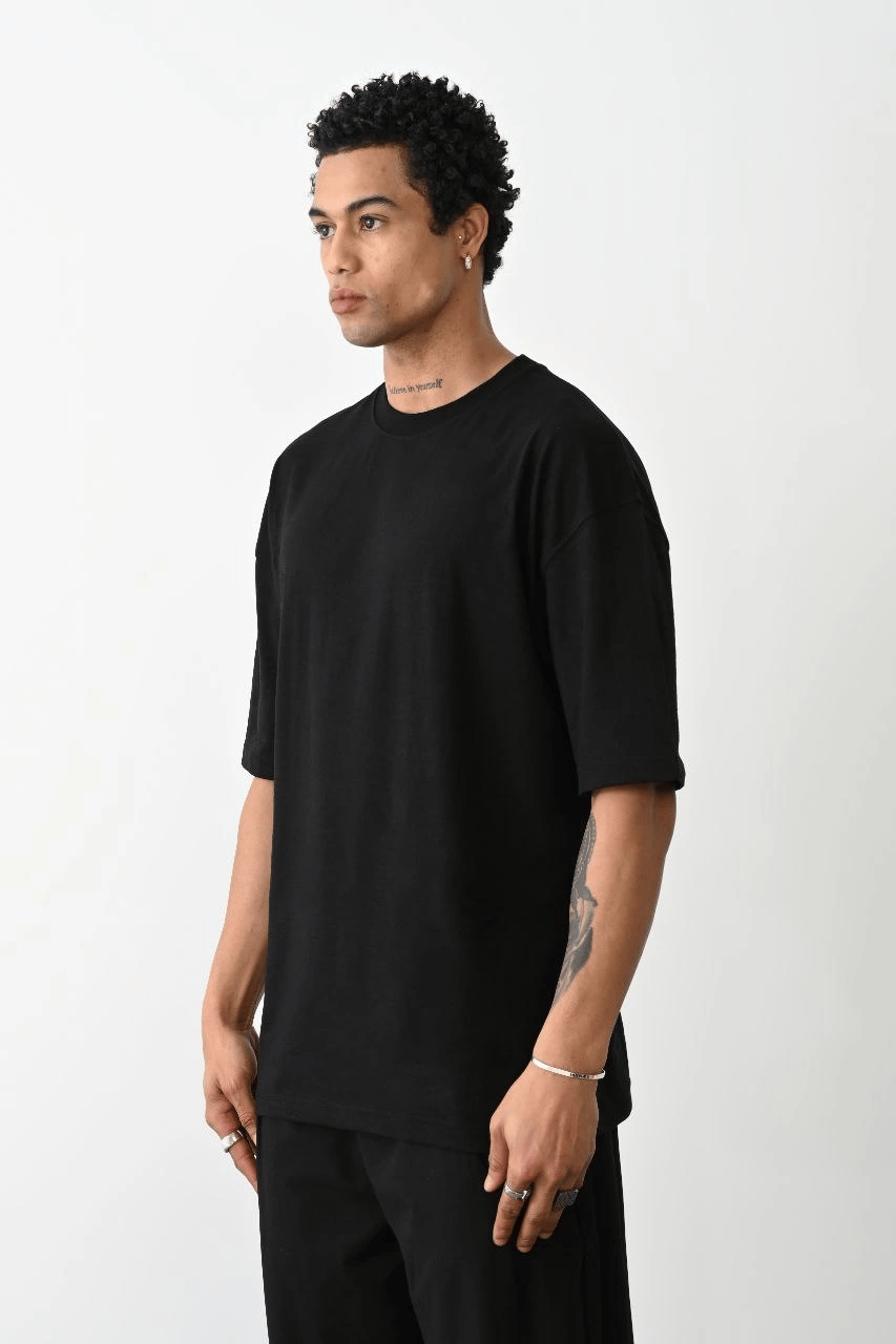 Erkek Düz Basic Bisiklet Yaka Kısa kol T-Shirt - Siyah