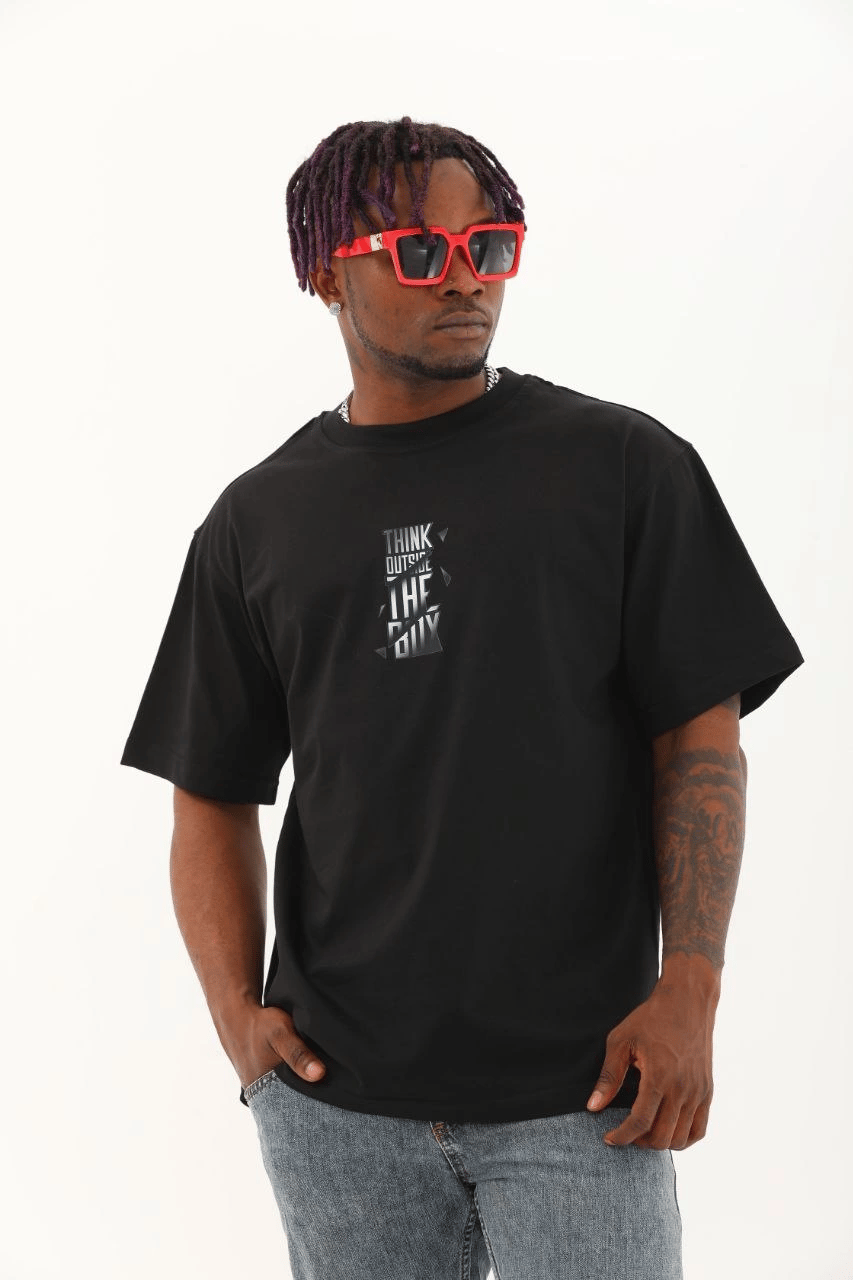 Erkek Kısa kol Baskılı Bisiklet Yaka T-Shirt - Siyah