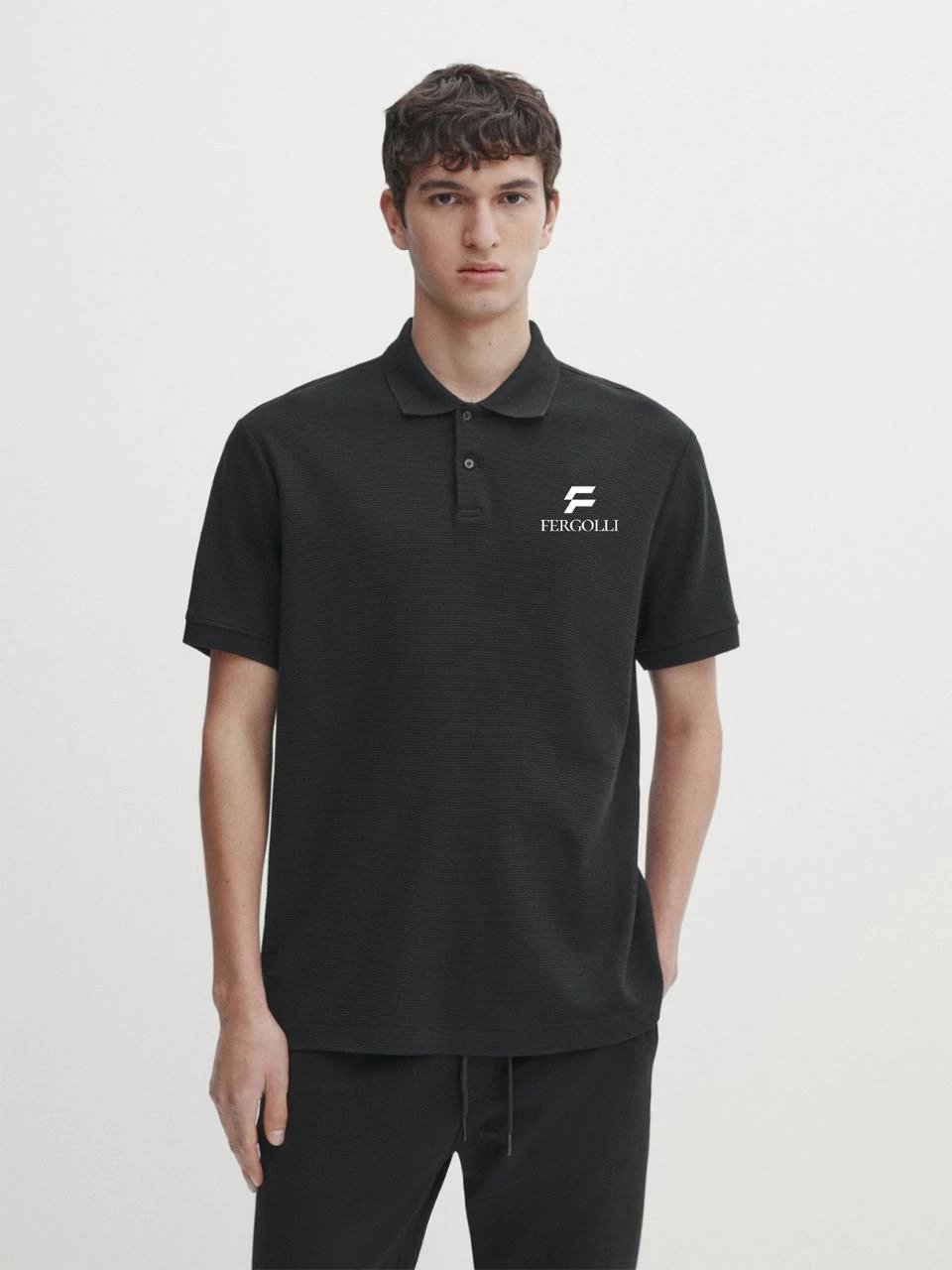Erkek Pike Yakalı Tişort Düğmeli  Baskılı T-Shirt - Beyaz
