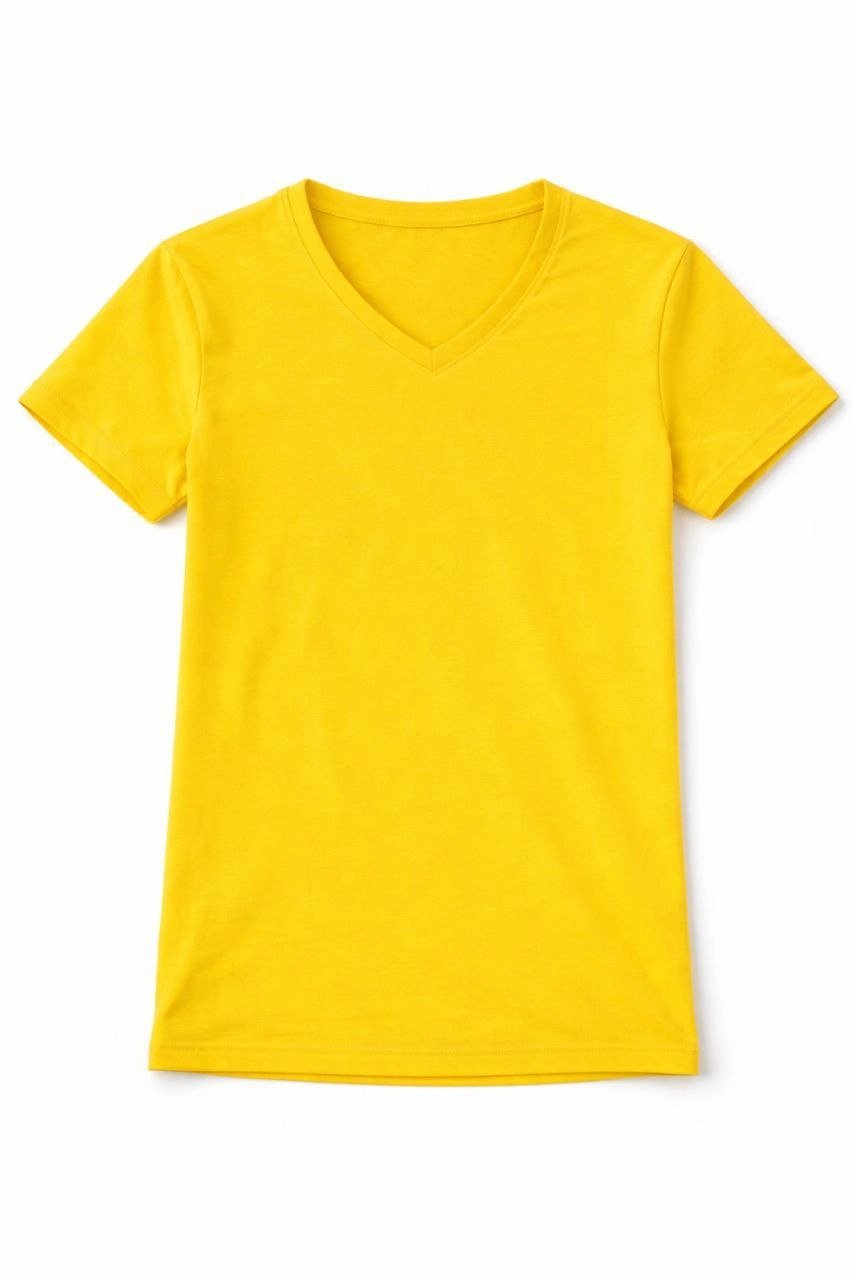 Genç Kız Çocuk V Yaka Tişört Yazlık Model Günlük Basic Body - Sarı