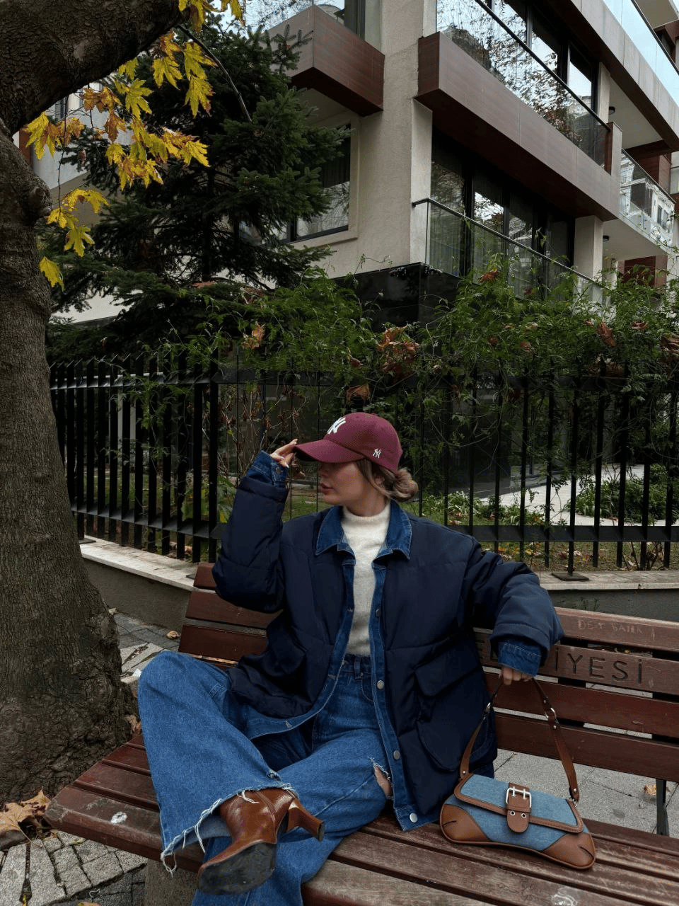 Jeans Detaylı Cıtcıtlı Ceket Mont - Lacivert