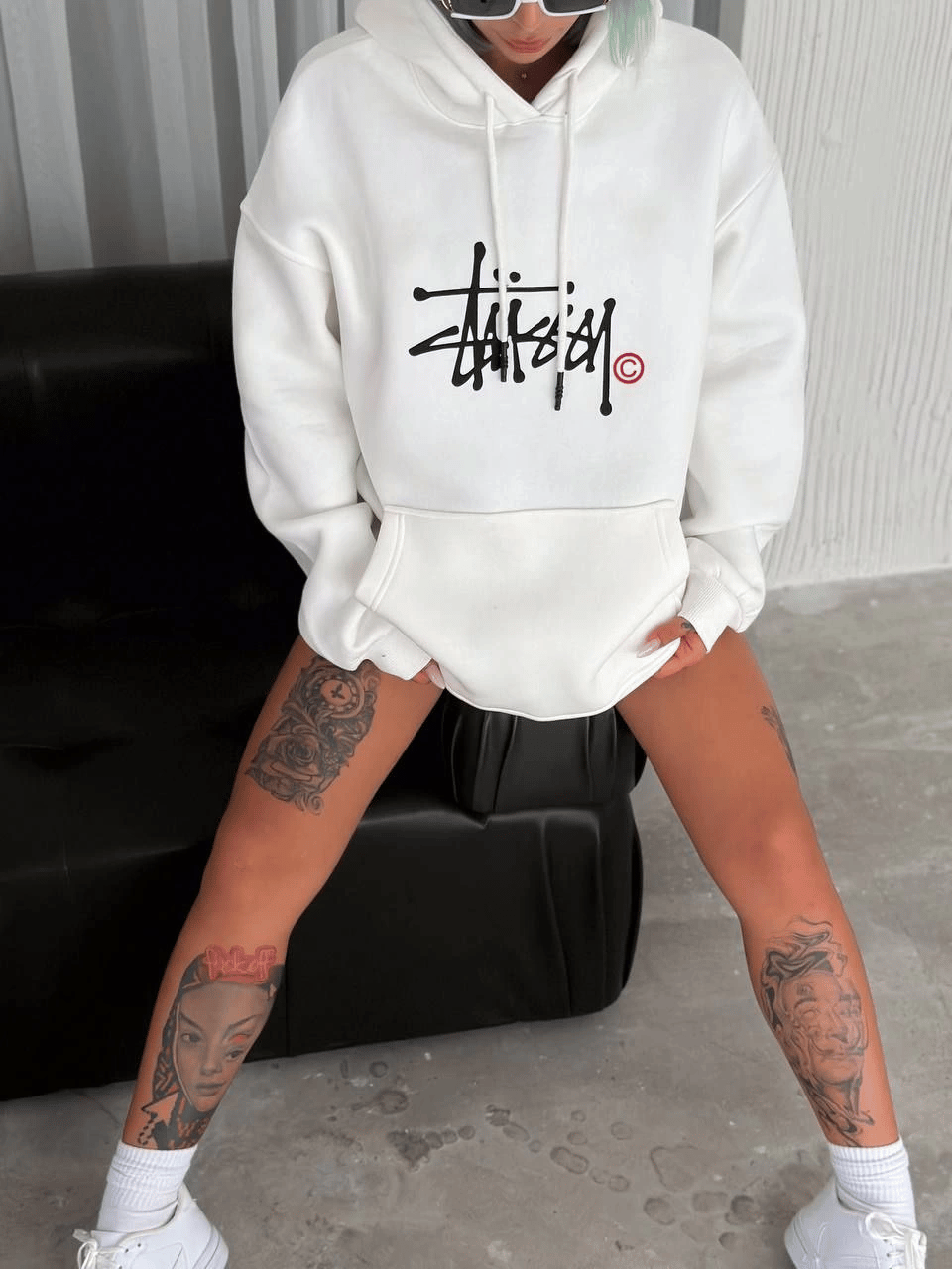 Kadın 3 İplik Pamuklu Kapüşonlu Kanguru Cepli Sweatshirt Hoodie - Beyaz